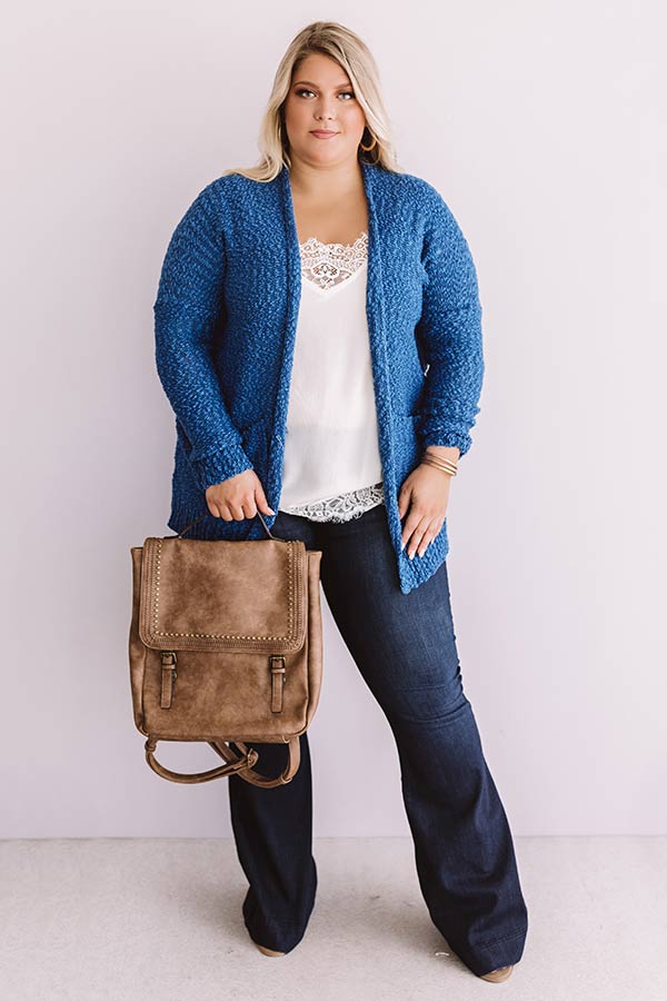 Jetsetter Popcorn Knit Cardigan In Autumn Sky Curves Image - 1