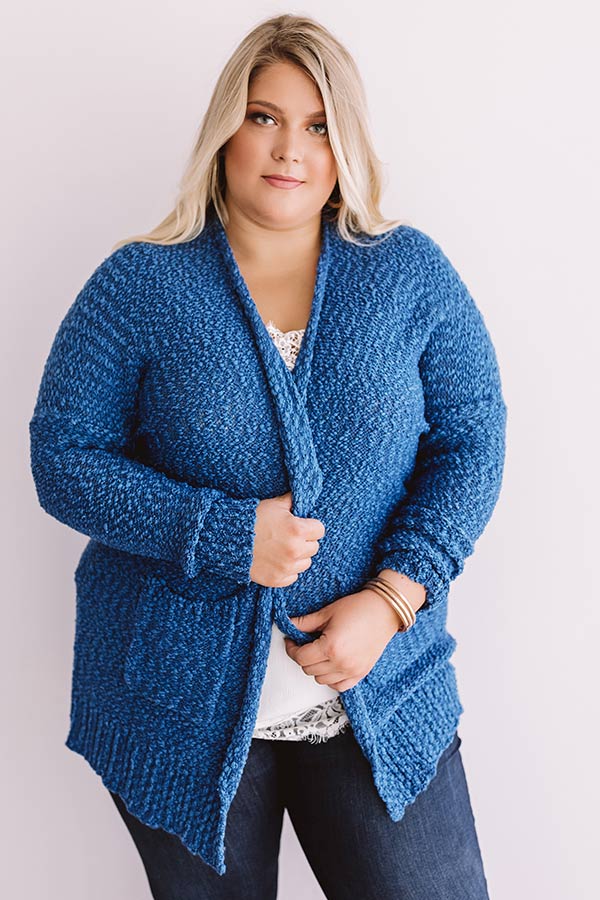 Jetsetter Popcorn Knit Cardigan In Autumn Sky Curves Image - 2