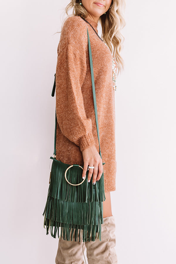 Free And Fearless Fringe Crossbody In Hunter Green