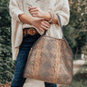 Hearts Run Wild Snake Print Tote In Khaki Image - 1