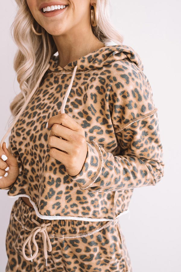 Weekend Thrills Leopard Crop Hoodie Image - 3