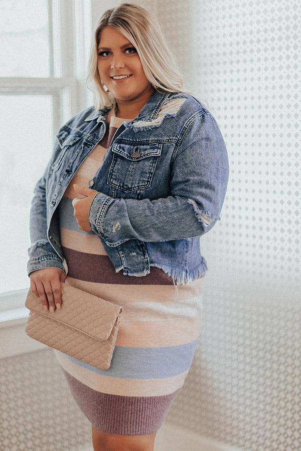 The Danielle Distressed Denim Jacket Curves Image - 2