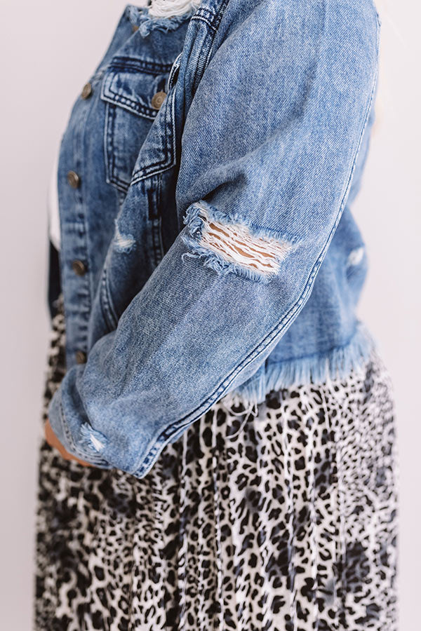 The Danielle Distressed Denim Jacket Curves Image - 4