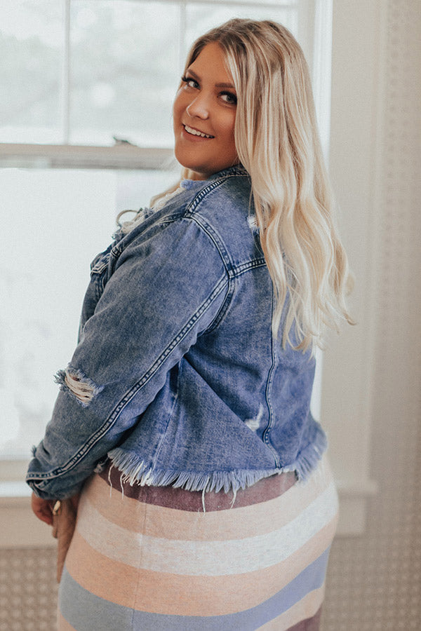 The Danielle Distressed Denim Jacket Curves Image - 3