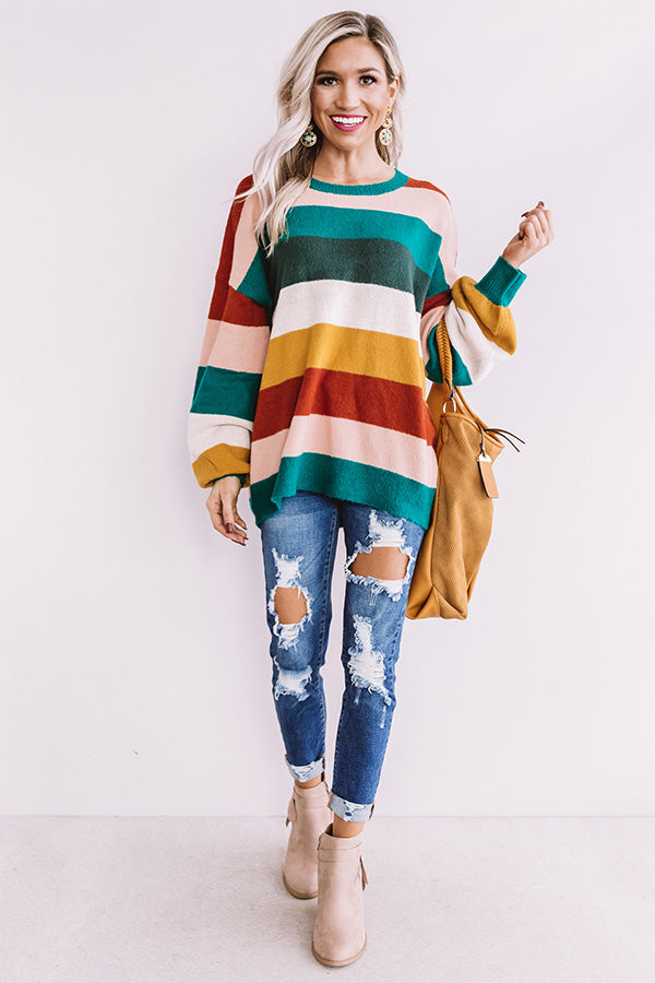 Pop Of Color Stripe Sweater In Emerald Image - 1