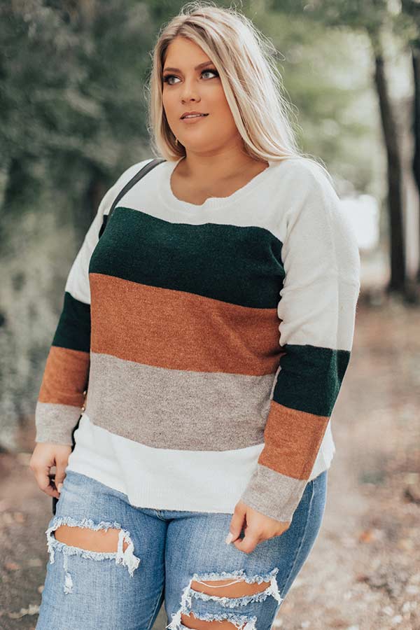 Cozy Sunday Charm Color Block Sweater in Forest Curves Image - 1