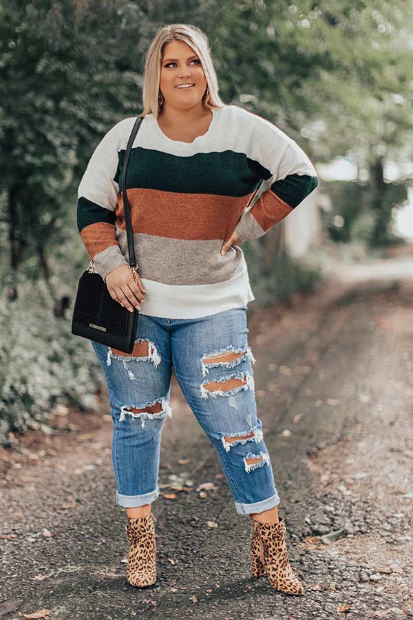 Cozy Sunday Charm Color Block Sweater in Forest Curves Image - 1