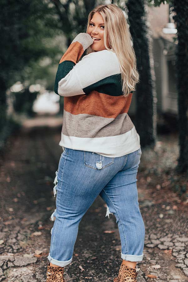 Cozy Sunday Charm Color Block Sweater in Forest Curves Image - 1