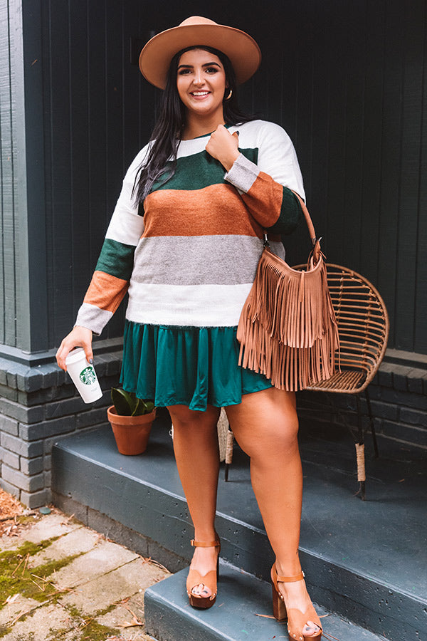 Cozy Sunday Charm Color Block Sweater in Forest Curves Image - 1