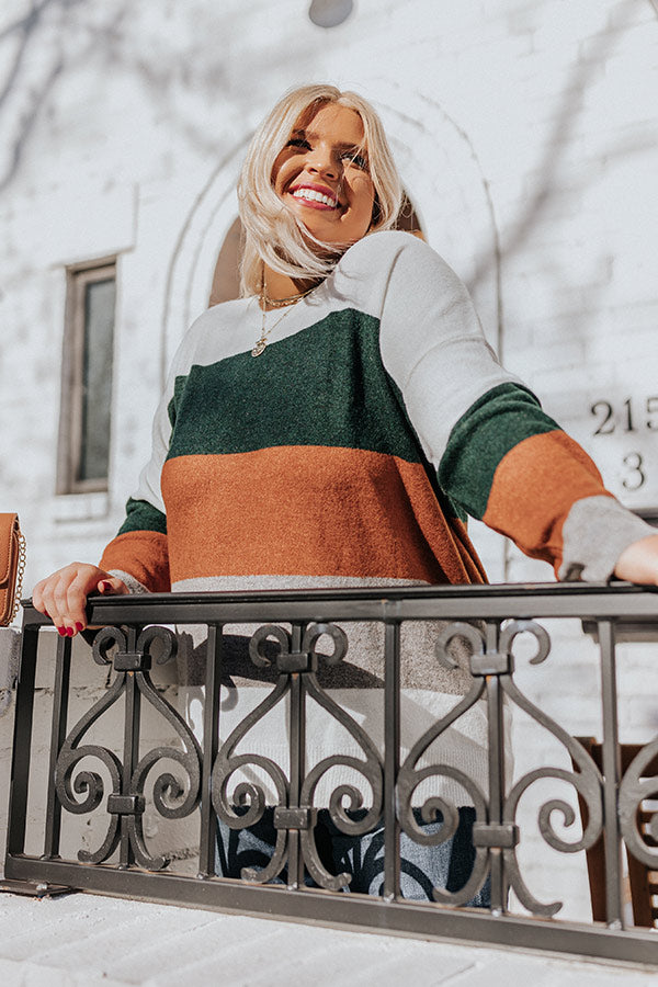 Cozy Sunday Charm Color Block Sweater in Forest Curves Image - 1