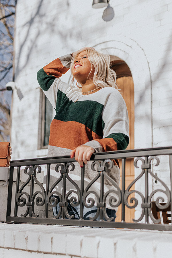 Cozy Sunday Charm Color Block Sweater in Forest Curves Image - 1