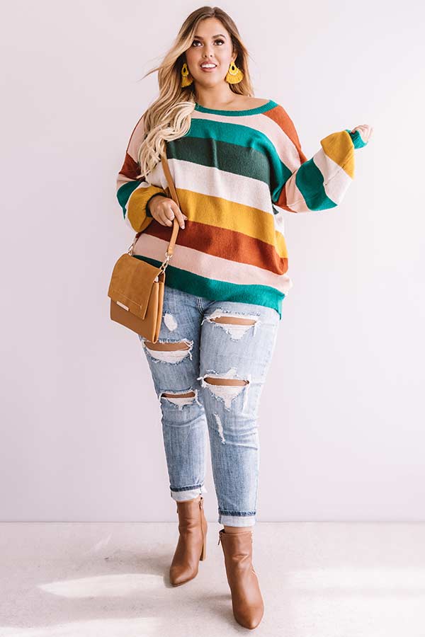 Pop Of Color Stripe Sweater In Emerald Curves Image - 1