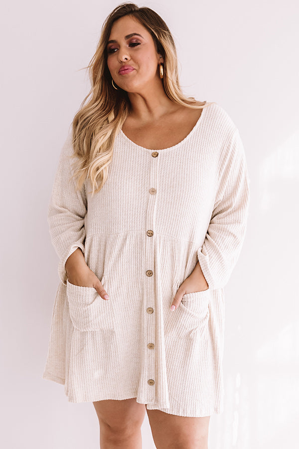 Bring On The Lattes Babydoll Tunic Dress In Cream Curves Image - 3