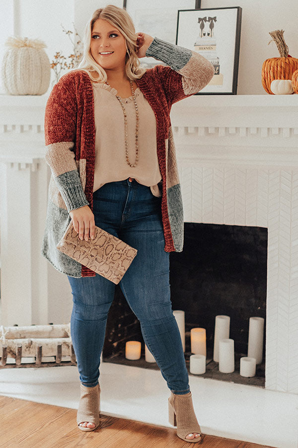 Cool And Collected Chenille Color Block Cardigan Curves Image - 1