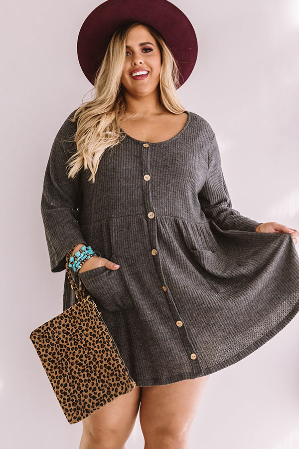 Bring On The Lattes Babydoll Tunic Dress In  Charcoal Curves Image - 2