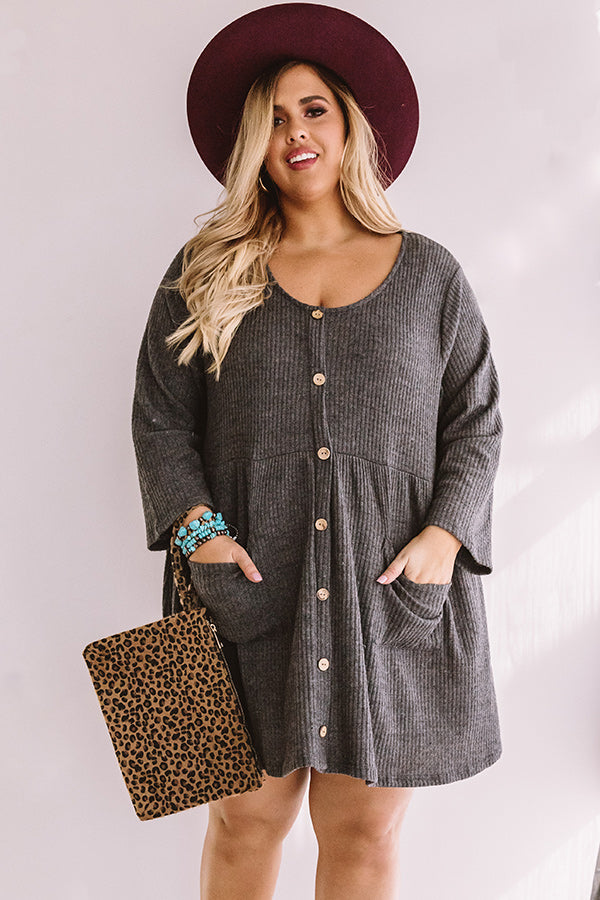 Bring On The Lattes Babydoll Tunic Dress In  Charcoal Curves Image - 1