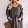 Bring On The Lattes Babydoll Tunic Dress In  Charcoal Curves Image - 1