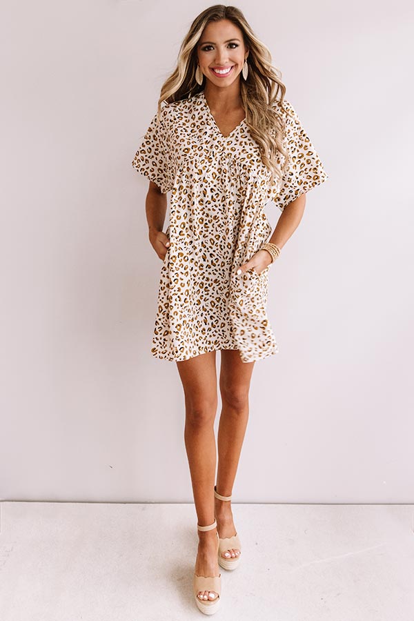 Alps And Kisses Leopard Babydoll Dress In Ivory Image - 4