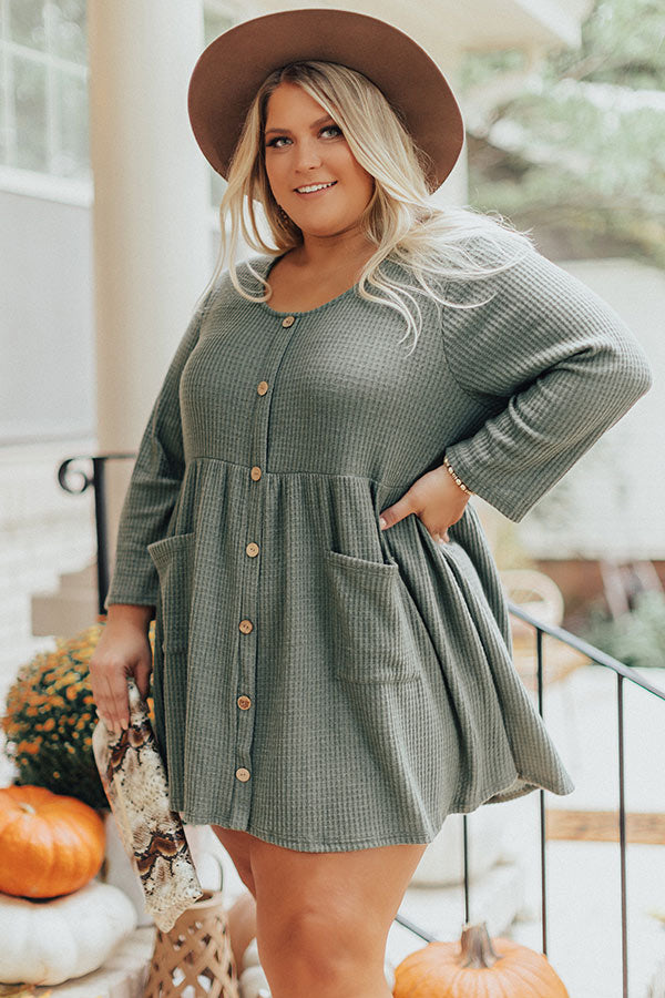 Bring On The Lattes Babydoll Tunic Dress In Olive Curves Image - 5