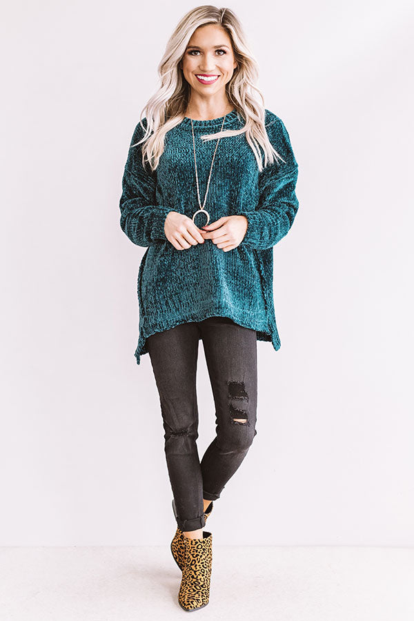 Lovely Starlet Chenille Sweater In Teal Image - 2