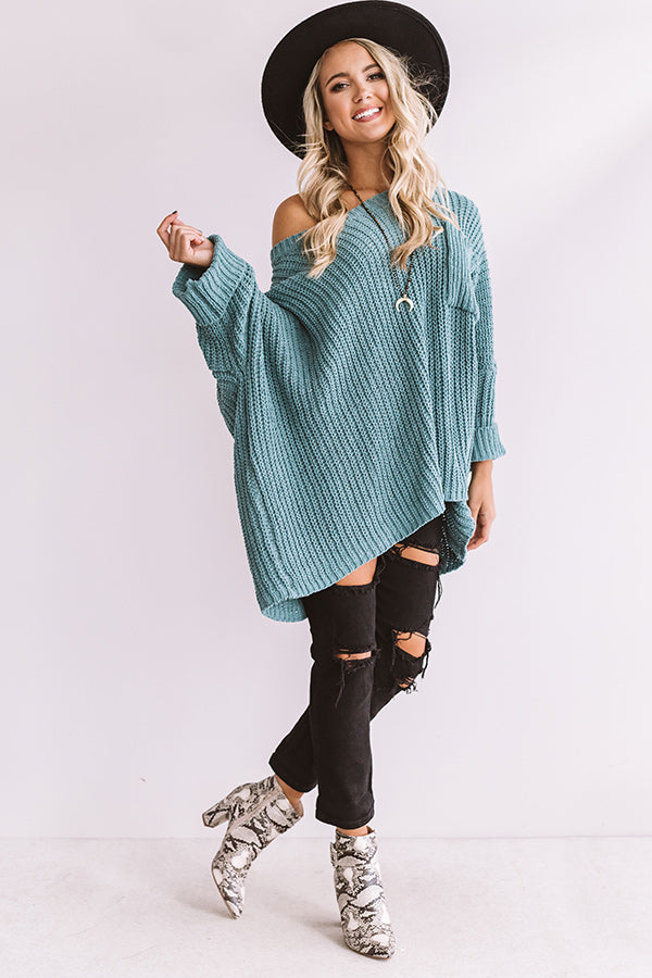 Haute Chocolate Sippin' Knit Sweater In Light Teal Image - 3