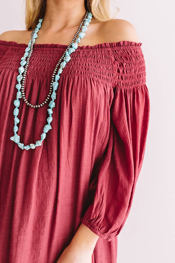 West Village Off Shoulder Shift Dress In Wine Image - 2