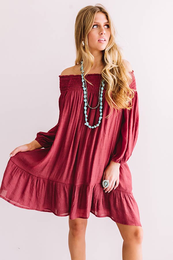 West Village Off Shoulder Shift Dress In Wine Image - 1