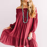 West Village Off Shoulder Shift Dress In Wine Image - 1