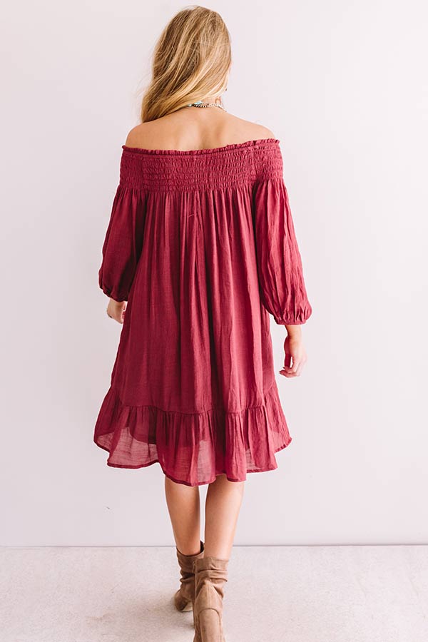 West Village Off Shoulder Shift Dress In Wine Image - 5