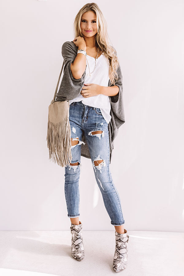 Cue The Cuddles Knit Cardigan In Dark Martini Olive Image - 2