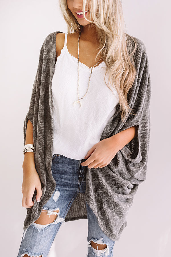 Cue The Cuddles Knit Cardigan In Dark Martini Olive Image - 3