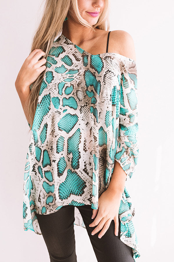 Soiree In The City Snake Print Shift Tunic In Turquoise Image - 5