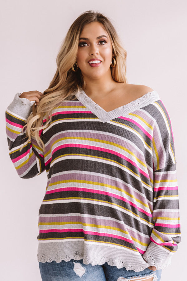 Sun Valley Slopes Stripe Shift Sweater Curves Image - 2