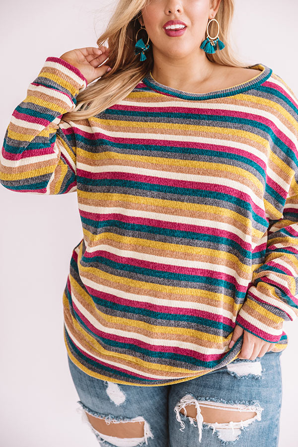 Weekend Ritual Stripe Chenille Sweater Curves Image - 2