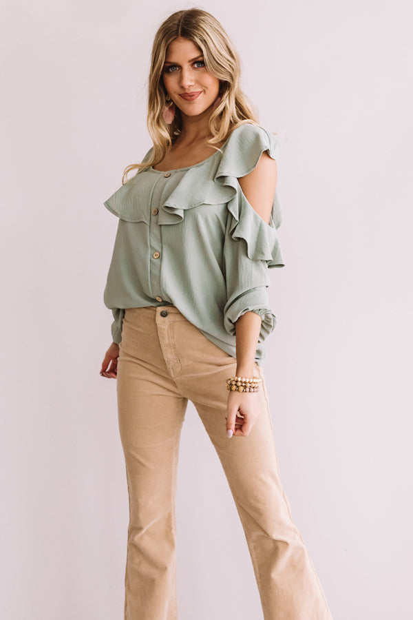 Romantic Reflections Ruffle Top In Sage – Impressions Online Boutique