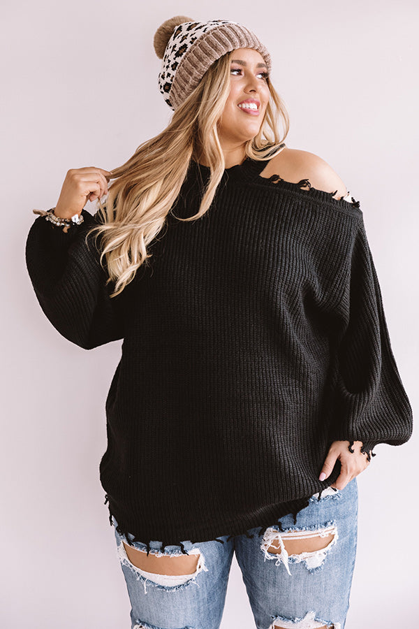 Feels Like Fall Distressed Sweater In Black Curves Image - 4