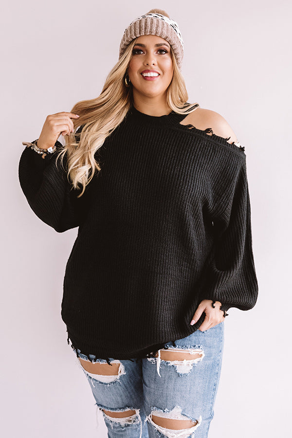 Feels Like Fall Distressed Sweater In Black Curves Image - 5