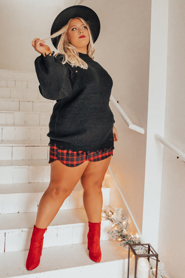 Feels Like Fall Distressed Sweater In Black Curves Image - 2