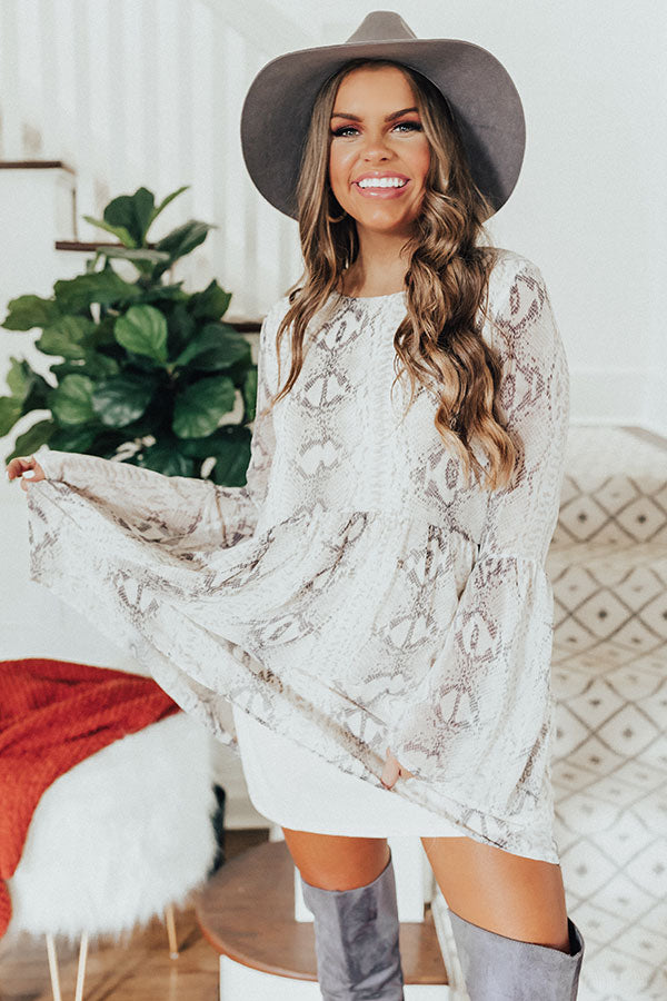 Best In Show Snake Print Babydoll Dress In Stone Image - 3