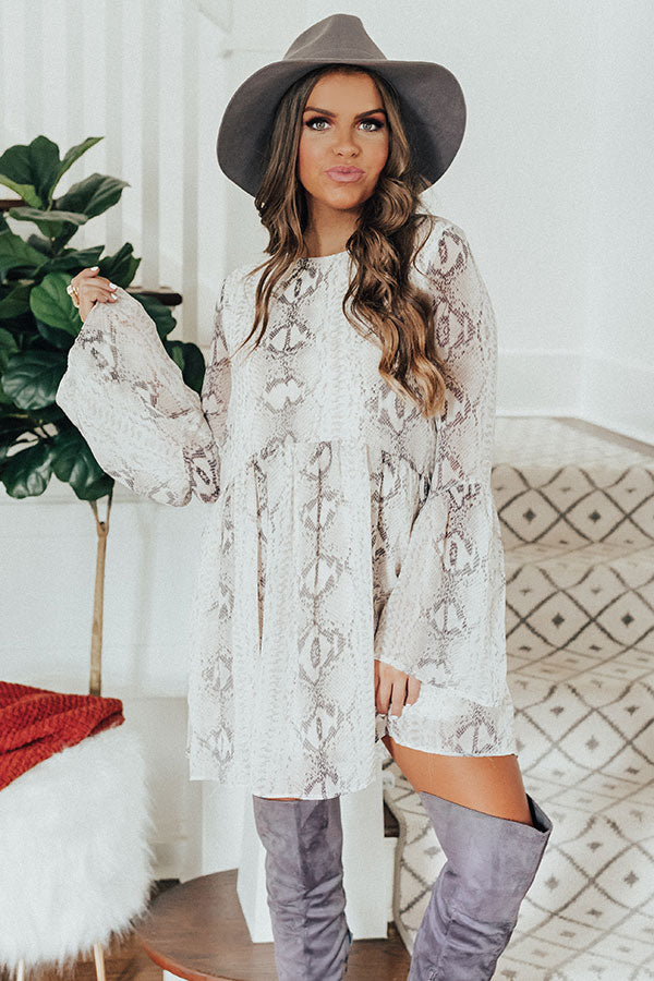Best In Show Snake Print Babydoll Dress In Stone Image - 2