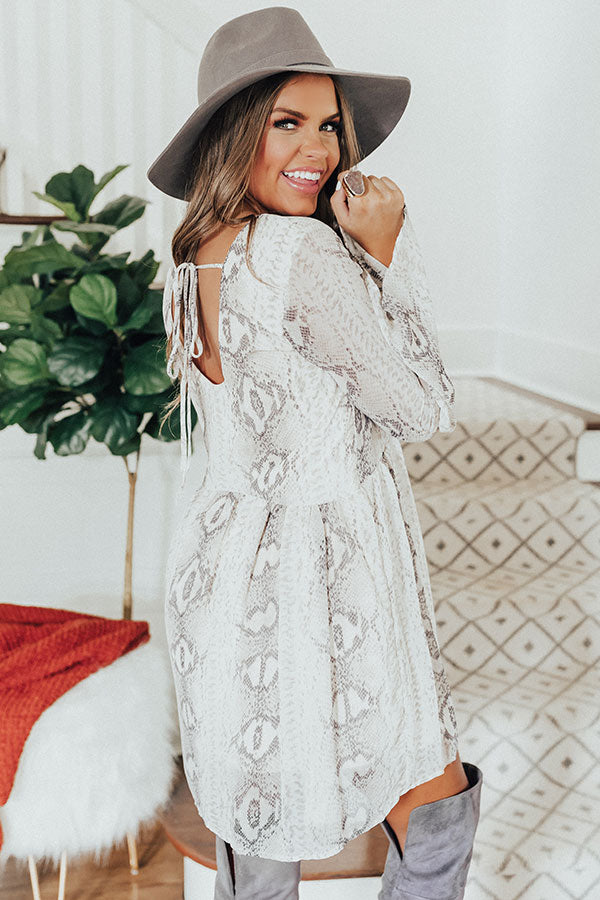 Best In Show Snake Print Babydoll Dress In Stone Image - 4