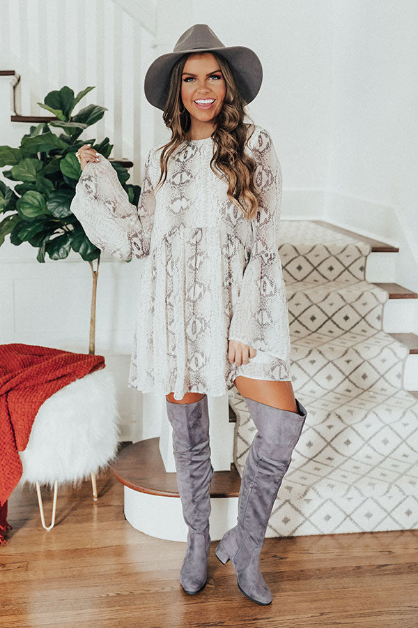 Best In Show Snake Print Babydoll Dress In Stone Image - 1