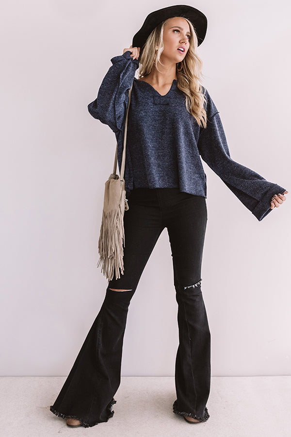 Once Upon a Dream Ribbed Shift Top In Navy Image - 5