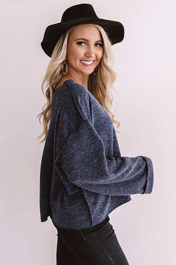 Once Upon a Dream Ribbed Shift Top In Navy Image - 3