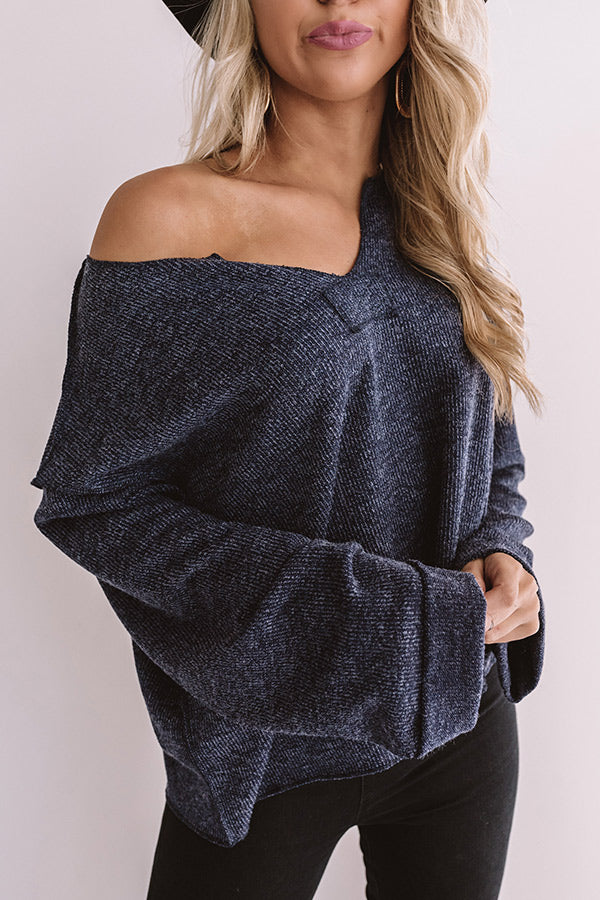 Once Upon a Dream Ribbed Shift Top In Navy Image - 4