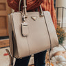 Going, Going, Glam Faux Leather Tote in Taupe Image - 1