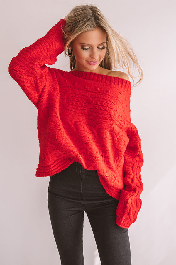 Cappuccino Cozy Cable Knit Sweater In Red Image - 1