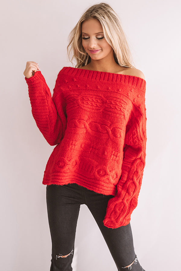 Cappuccino Cozy Cable Knit Sweater In Red Image - 2