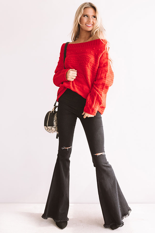 Cappuccino Cozy Cable Knit Sweater In Red Image - 5