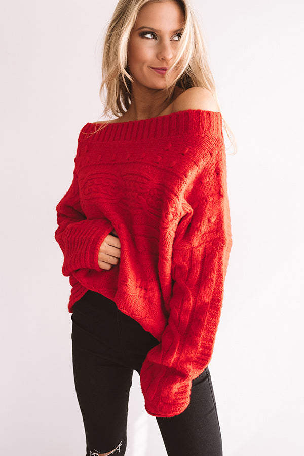 Cappuccino Cozy Cable Knit Sweater In Red Image - 3